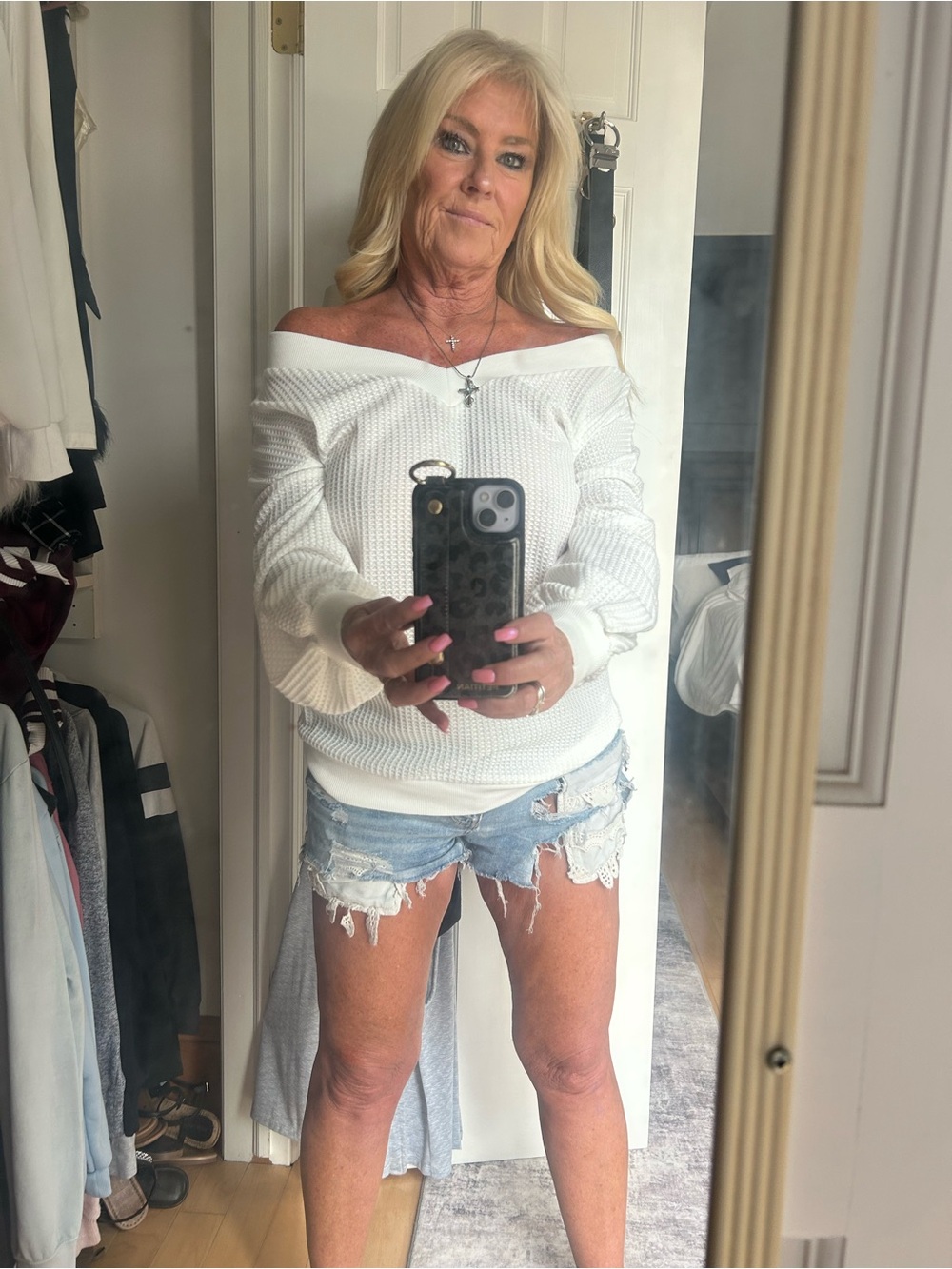 Off-Shoulder White Knit Sweater